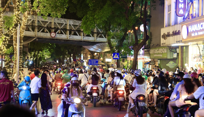 Many streets in Hanoi are packed with people celebrating the Mid-Autumn Festival.