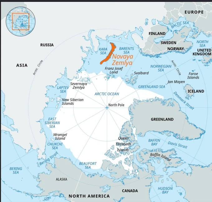 Lage des Nowaja Semlja-Archipels und der Meere rund um die Arktis. Grafik: Britanica
