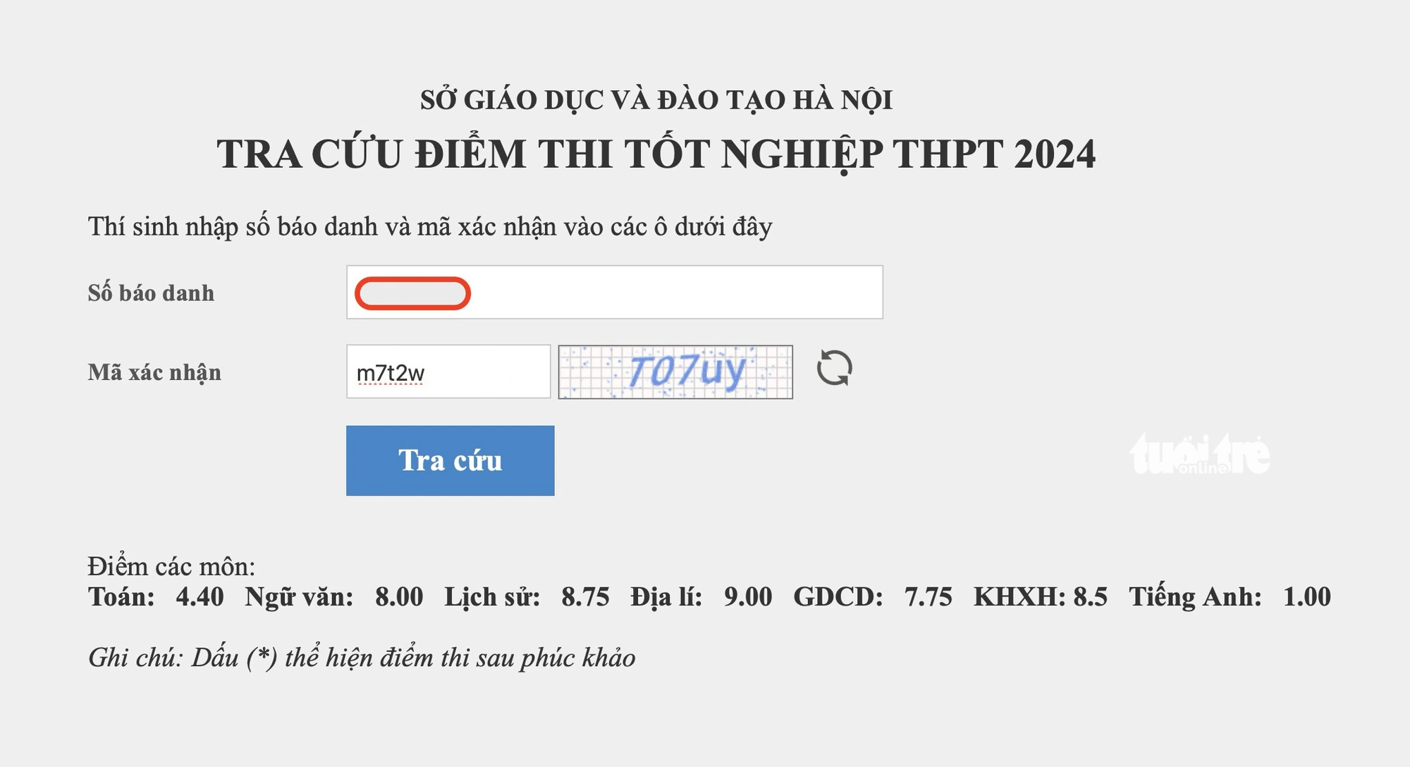 Thí sinh tại Hà Nội có điểm thi khá cao nhưng bị điểm liệt môn tiếng Anh. Nếu là học sinh THPT, thí sinh rớt tốt nghiệp và mất cơ hội xét tuyển đại học năm nay - Ảnh: M.G.