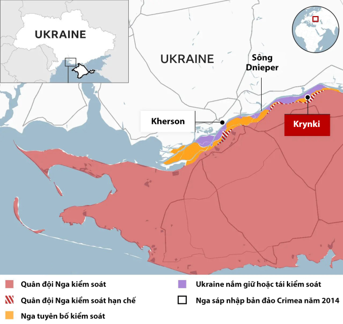 La situación de batalla alrededor del río Dnieper. Gráficos: BBC/ISW