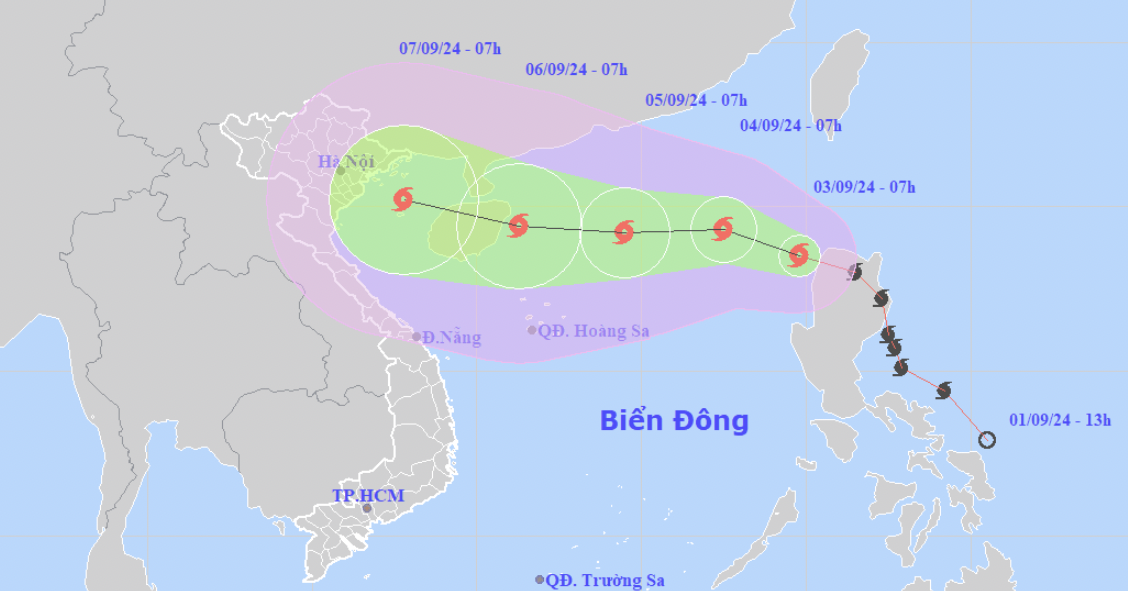 Bão Yagi sáng nay đi vào Biển Đông, tiếp tục mạnh lên