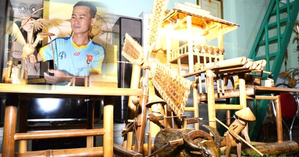 Hot handicrafts from bamboo, making strange birds swinging their necks and flapping their wings in Quang Ngai