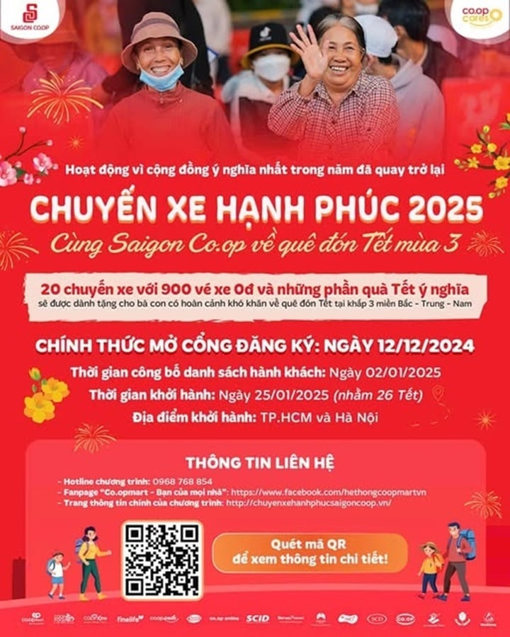 Happy Bus 2025 officially opens registration with 900 free tickets for workers to return home for Tet.