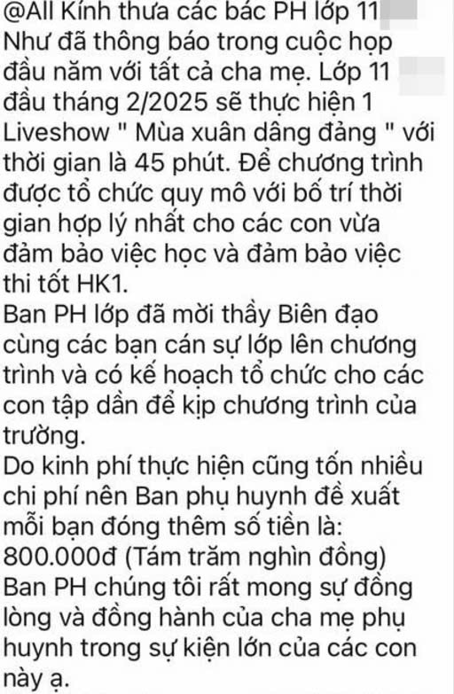 เนื้อหาข้อความบางส่วนพร้อมข้อเสนอแนะจากผู้ปกครองของโรงเรียนมัธยม Thang Long ได้รับการแชร์บนเครือข่ายสังคมออนไลน์