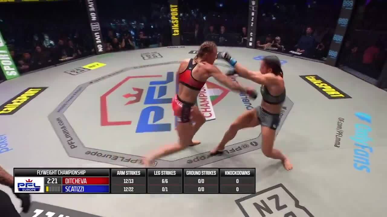 Ditcheva unleashed a series of blows that left Scatizzi's left eye swollen.