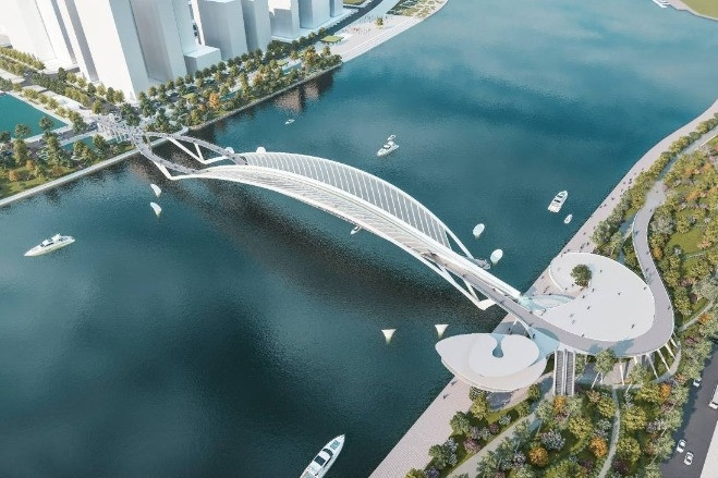 Le pont piétonnier en forme de feuille de cocotier reliant les deux rives de la rivière Saigon est un projet clé.