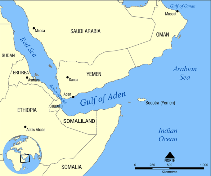 場所：アデン湾とイエメン。グラフィック: Wikipedia。