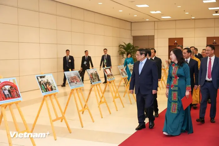  Thủ tướng Chính phủ Phạm Minh Chính đến tham dự và sẽ có bài phát biểu chỉ đạo hội nghị. (Ảnh: Minh Sơn/Vietnam+) 