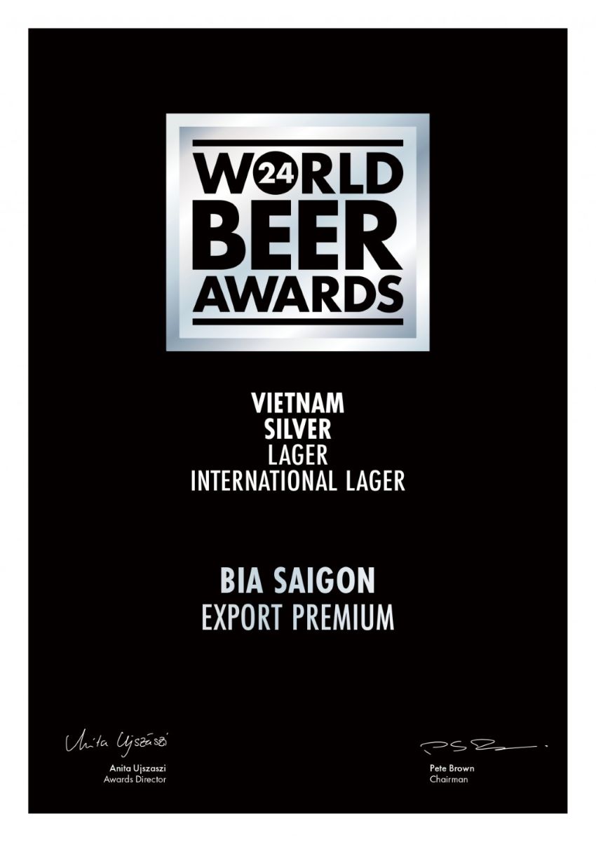 Saigon Export Premium Beer ក៏បានឈ្នះពានរង្វាន់ Silver ក្នុងកម្មវិធីពានរង្វាន់ស្រាបៀរពិភពលោកឆ្នាំ 2024 រូបថត៖ SABECO