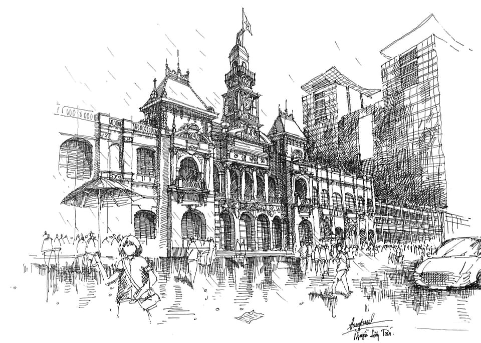 Góc ký họa: Trụ sở UBND TP.HCM- Ảnh 1.