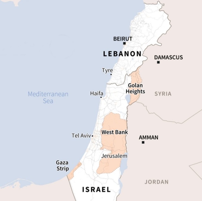 Vị trí Israel và Lebanon. Đồ họa: AFP