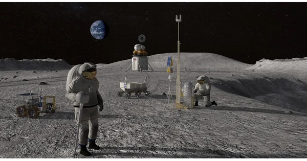 Des astronautes mélangent du ciment avec du sol lunaire pour construire des maisons