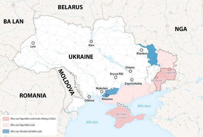 La situación del campo de batalla entre Rusia y Ucrania. Gráficos: WP