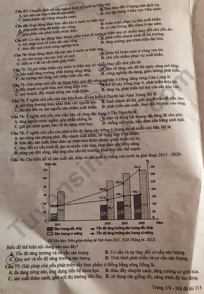 Examen de graduación de secundaria 2023, código de prueba de asignatura de geografía 313, imagen 3