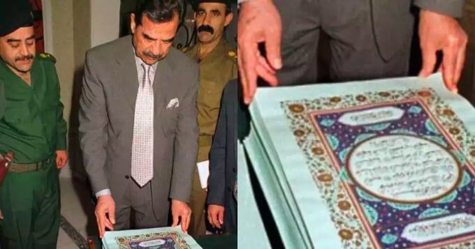 Mr. Hussein examines the book believed to be the Koran. Photo: PressWire18