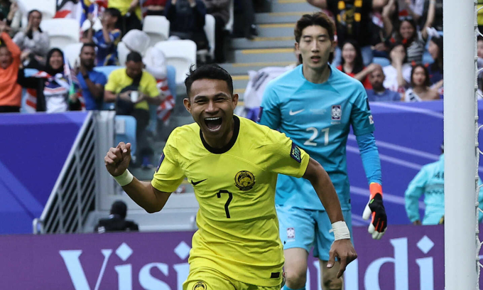 マレーシアのミッドフィールダー、ファイサル・ハリム選手が韓国戦での同点ゴールを喜ぶ。写真：FAM