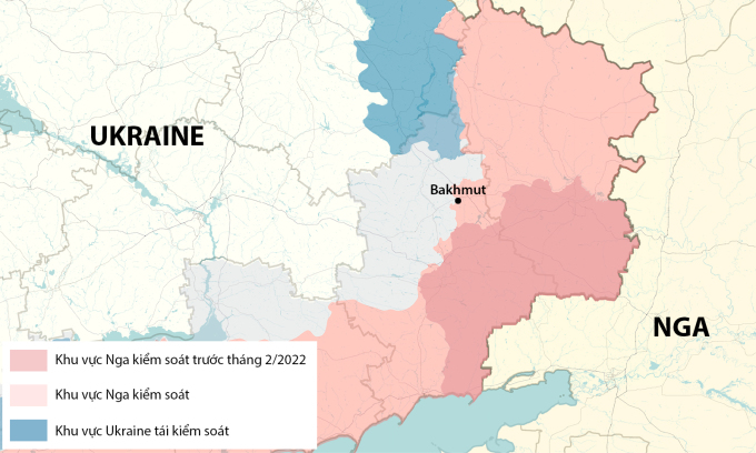 Ubicación de la ciudad de Bajmut/Artemovsk. Gráficos: RYV