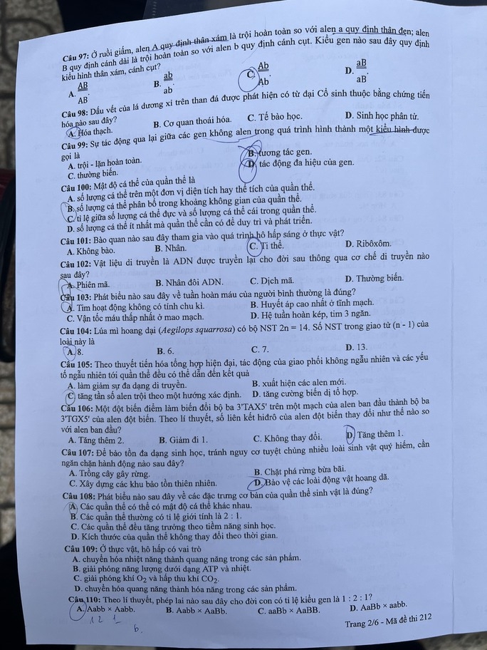 Détails de l'examen, réponses pour la physique, la chimie, la biologie photo 3