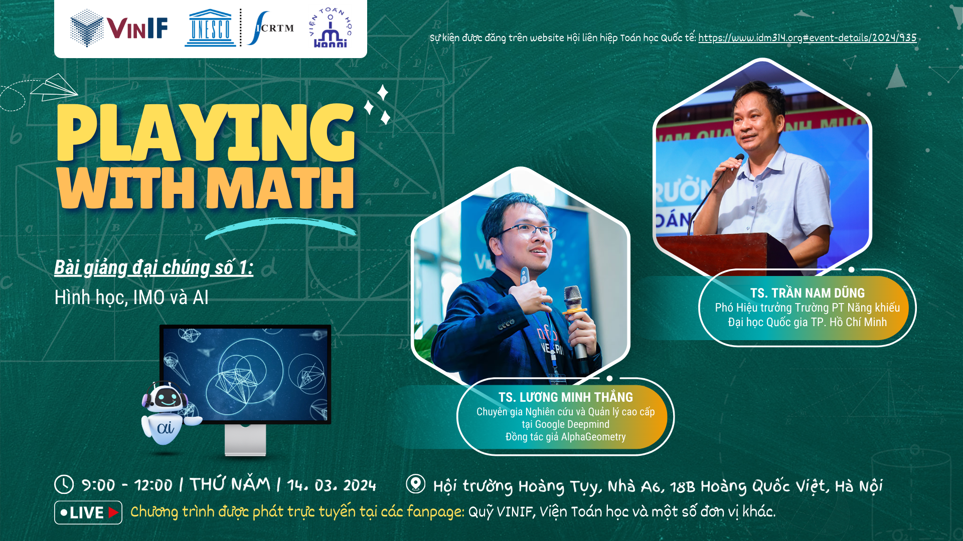 Cùng trải nghiệm trong Ngày Toán học quốc tế 'Playing With Math'- Ảnh 1.