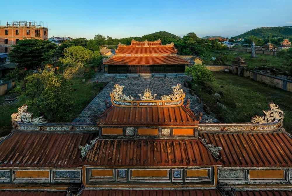 Primer plano de la reliquia de An Lang en Hue después de su restauración