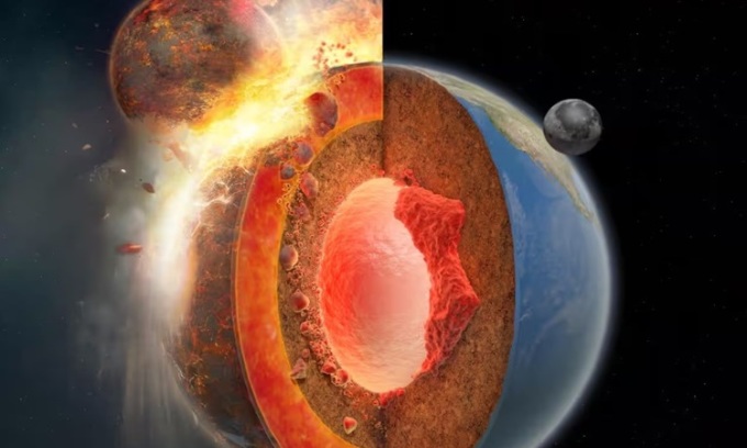 Simulation de la collision avec Théia (à gauche) et la Terre actuelle (à droite). Photo de : Hernán Cañellas