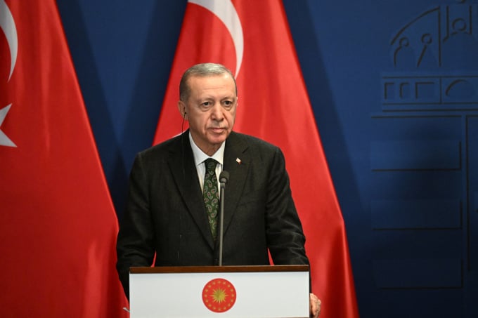 Tổng thống Thổ Nhĩ Kỳ Tayyip Erdogan phát biểu tại Budapest, Hungary ngày 18/12/2023. Ảnh: AFP