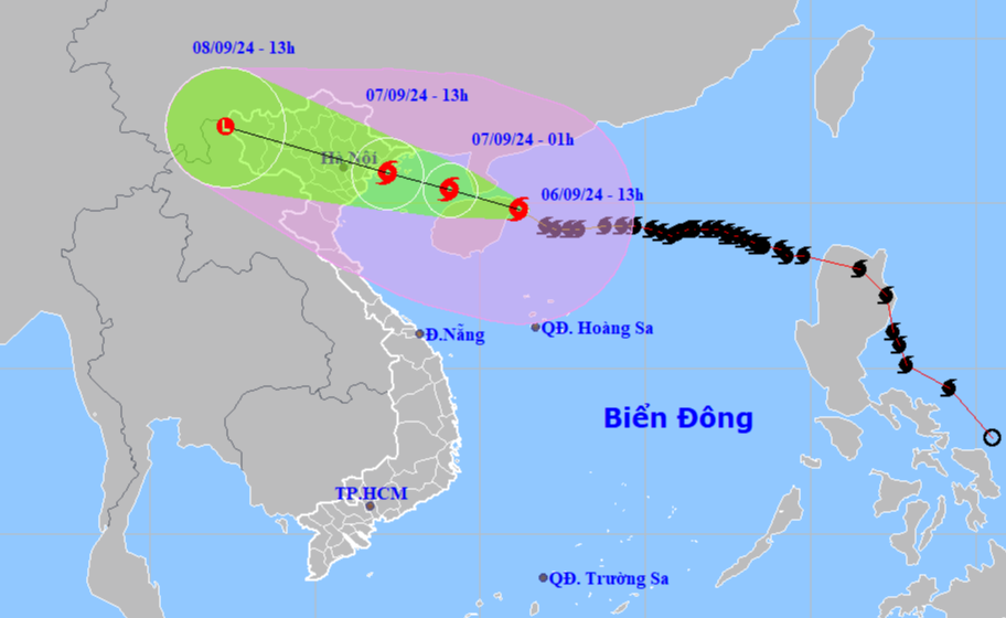 El súper tifón Yagi se encuentra a 450 kilómetros de Quang Ninh, esta noche el viento aumentará gradualmente desde Quang Ninh hasta Thanh Hoa.