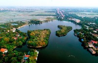 L'île aux cigognes possède un écosystème et un paysage uniques entourés par le lac An Duong et de petites îles (photo : Comité populaire provincial de Hai Duong)