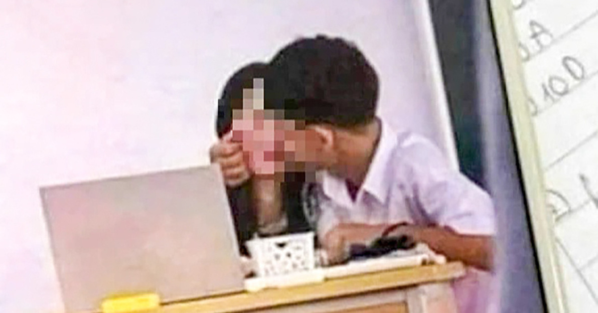 Verifying clip of male student having intimate actions with 'girl' at teacher's desk