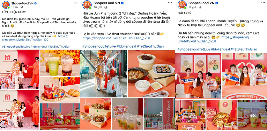 Trước thềm livestream, các post "nhá hàng" trên fanpage ShopeeFood thu về lượt tương tác khủng, cho thấy độ nóng của dàn sao tham gia livestream cùng chuỗi ưu đãi giảm độc quyền