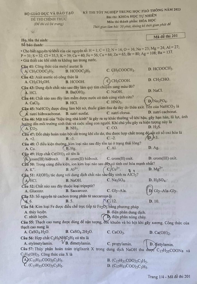 Détails de l'examen, réponses pour la physique, la chimie, la biologie photo 9