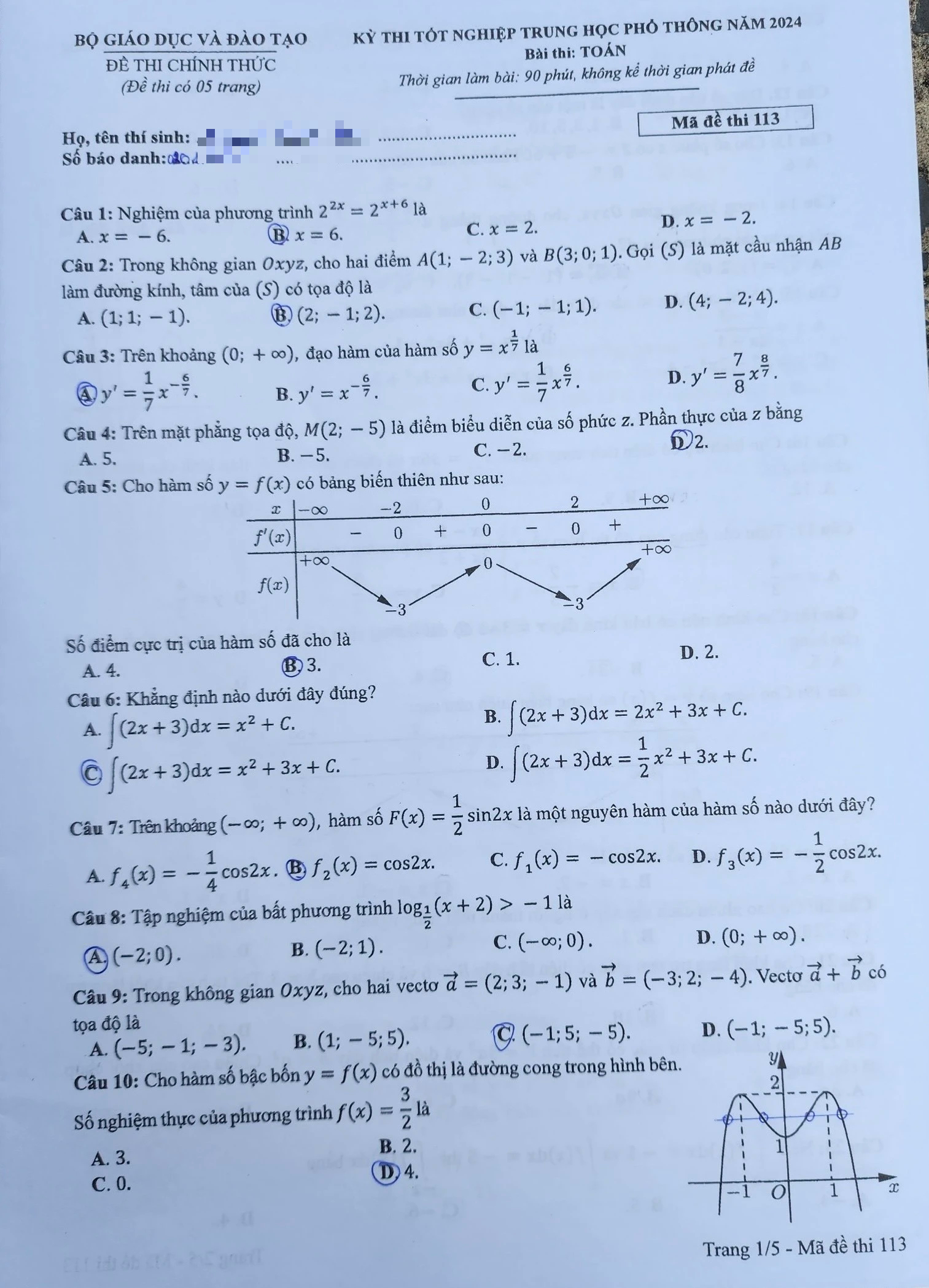 Thi tốt nghiệp THPT 2024: Đề chính thức môn toán- Ảnh 6.