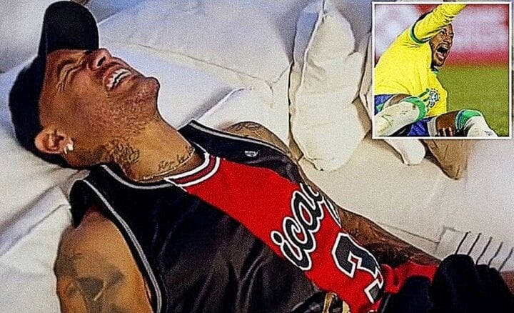 Neymar in pain after ligament surgery.