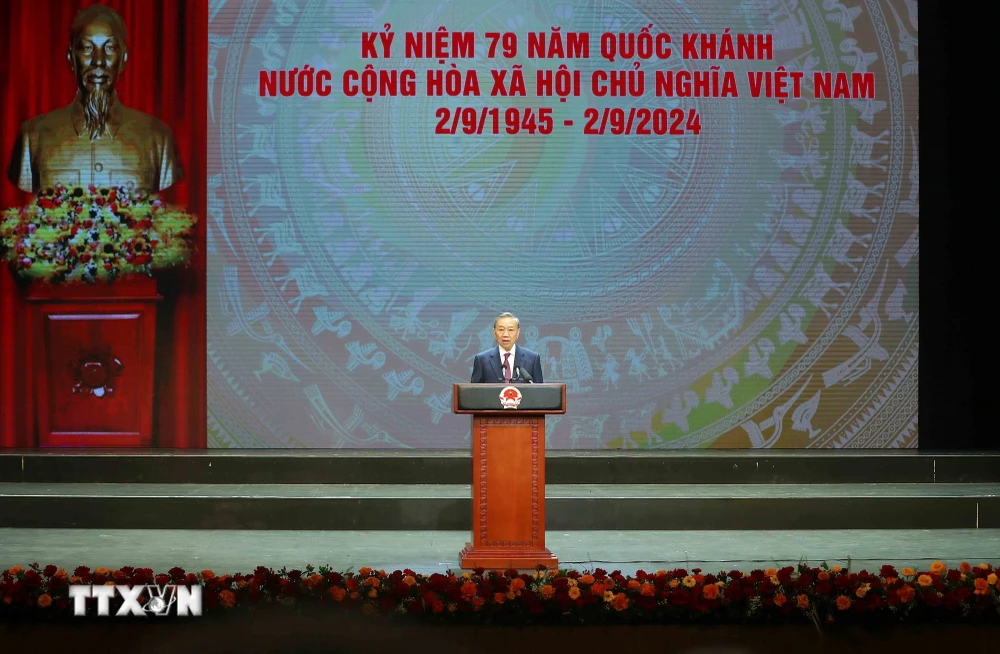 Tổng Bí thư, Chủ tịch nước Tô Lâm phát biểu tại lễ kỷ niệm. (Ảnh: Lâm Khánh/TTXVN)