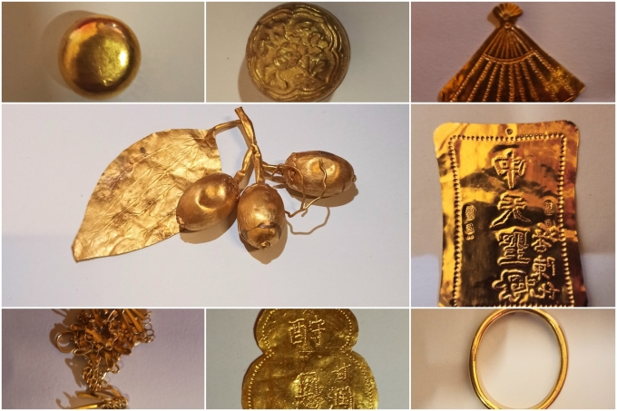 Colección de antigüedades de oro asociadas al culto de la generala Le Chan. Fotografía del Museo Hai Phong