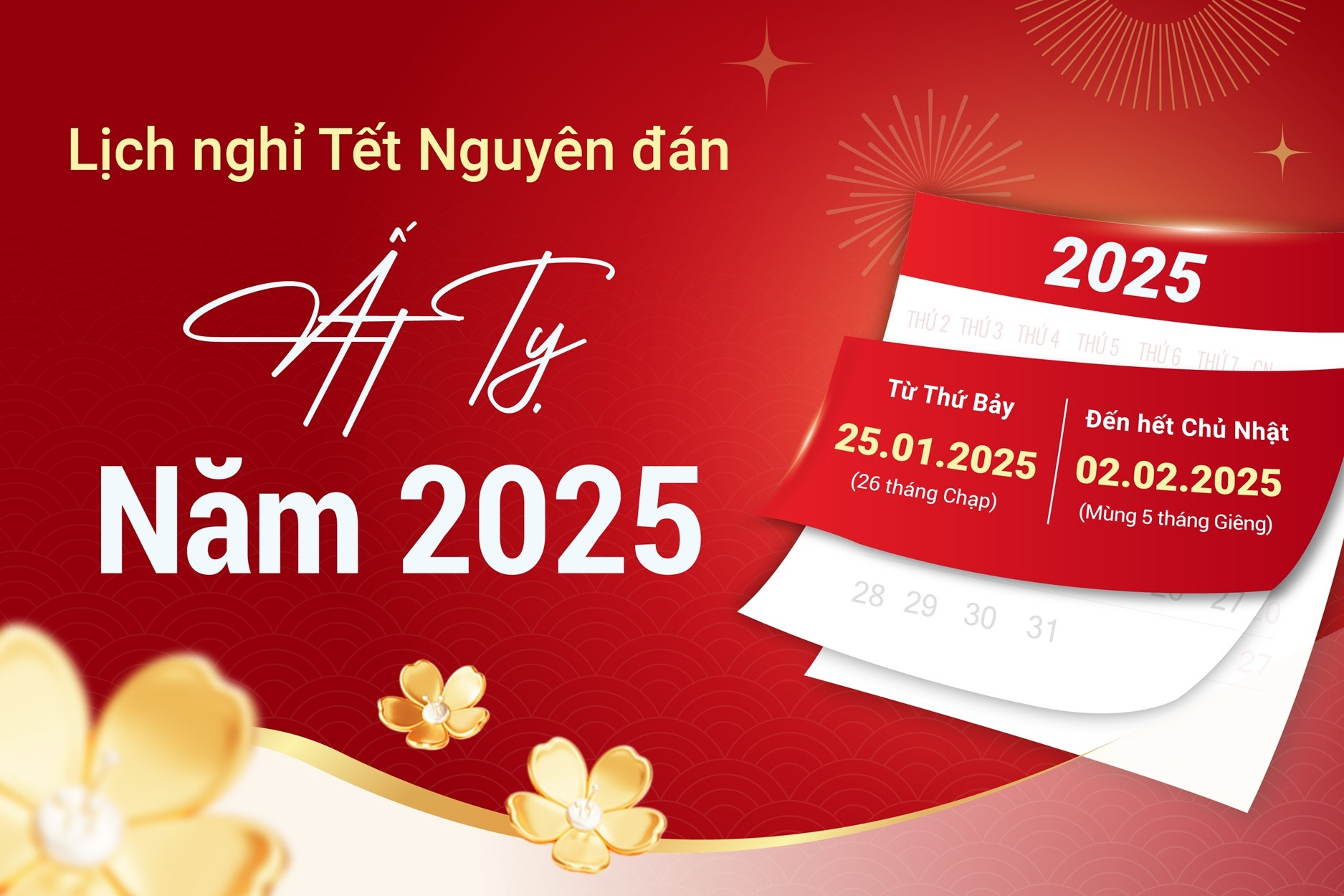 Lịch nghỉ Tết Nguyên đán 2025 hết mùng 5, lập xuân mùng 7