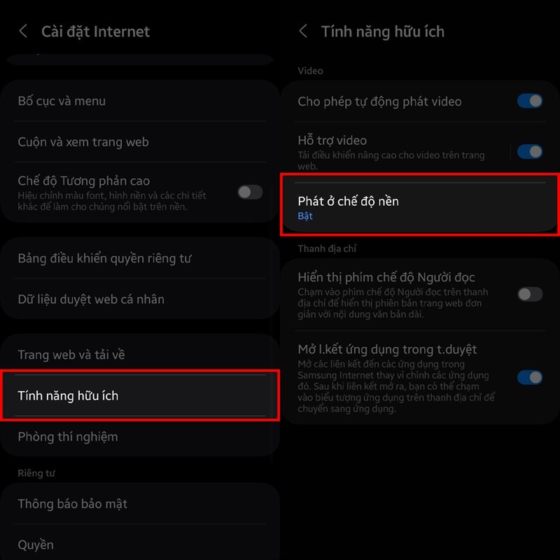 Nghe nhạc trên YouTube tắt màn hình với Samsung Internet siêu tiện lợi