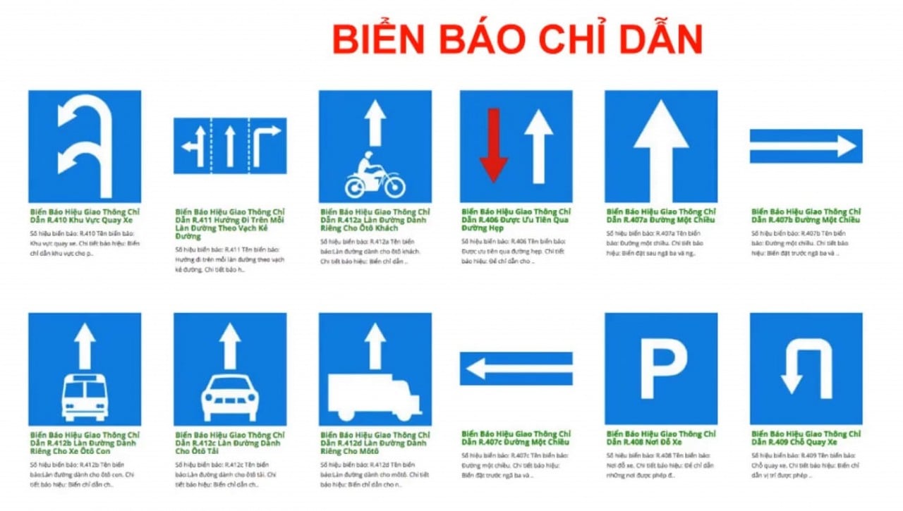 Tổng hợp các loại biển báo chỉ dẫn và ý nghĩa của từng biển báo