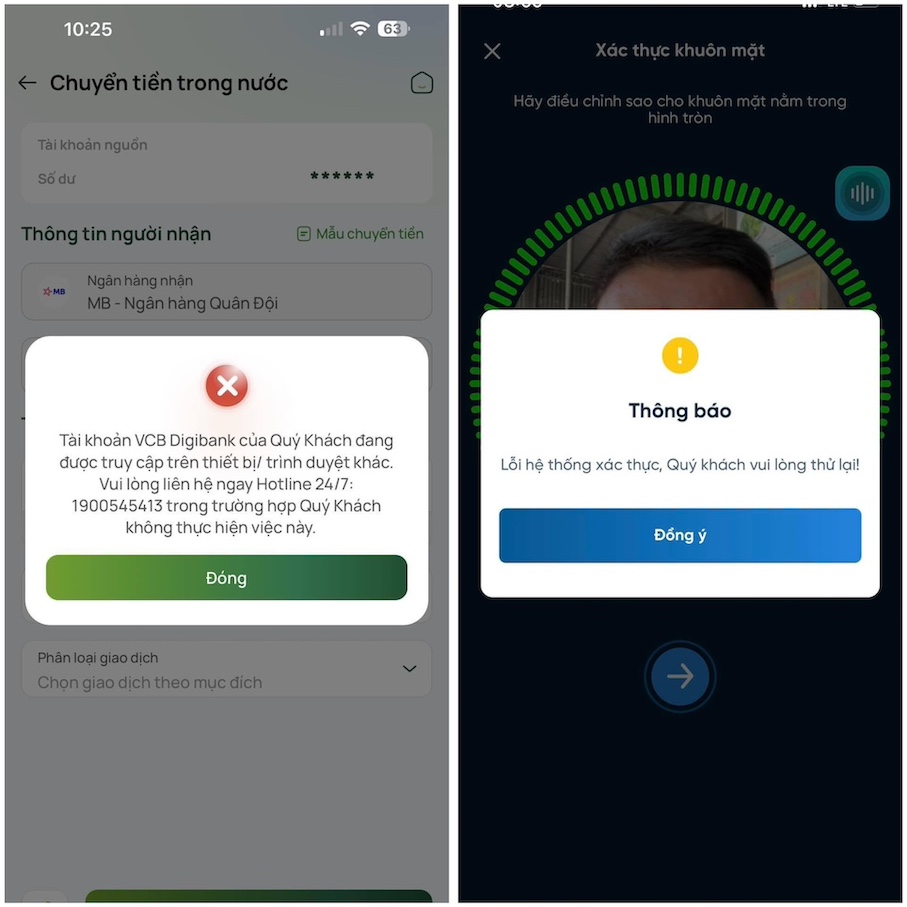Users expressed frustration with Vietcombank's application when performing biometric updates.