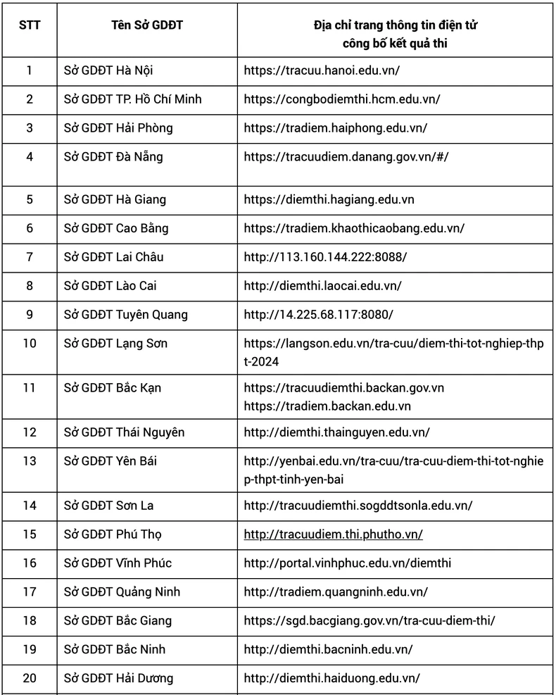 Địa chỉ tra điểm thi tốt nghiệp THPT 2024 của các Sở Giáo dục và Đào tạo ảnh 1