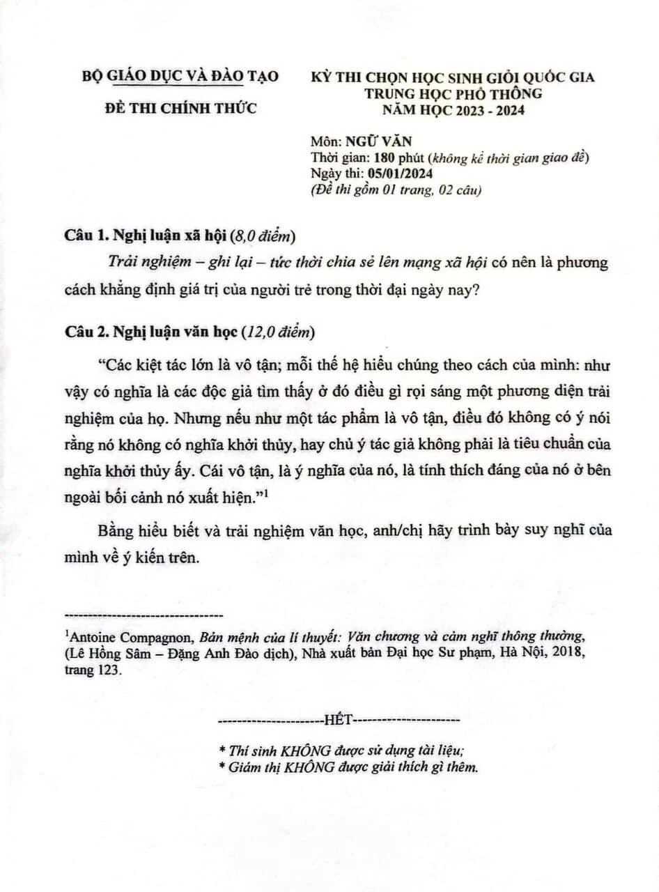 Giáo viên nói gì về đề thi học sinh giỏi quốc gia môn ngữ văn?- Ảnh 1.