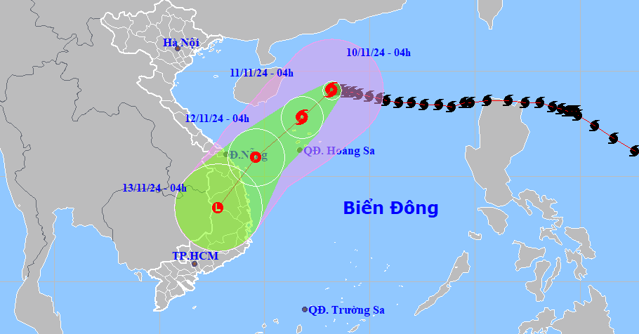 Bão số 7 Yinxing bắt đầu đổi hướng, đi về vùng biển Quảng Trị – Quảng Ngãi