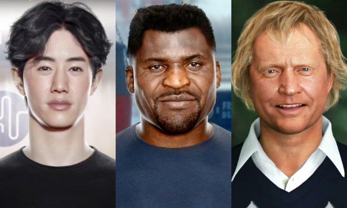 Mark Tuan (ឆ្វេង), Francis Ngannou (កណ្តាល) និង Jack Nicklaus (ស្តាំ) ។ រូបថត៖ Soul Machines