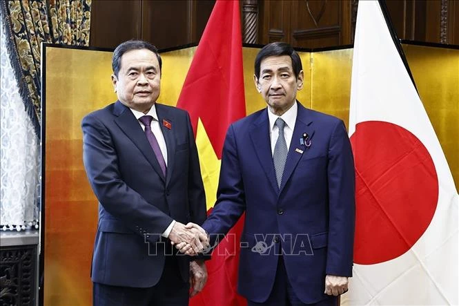 Le président de l'Assemblée nationale, Tran Thanh Man, et le président de la Chambre des conseillers japonaise, Sekiguchi Masakazu. Photo : Doan Tan/VNA