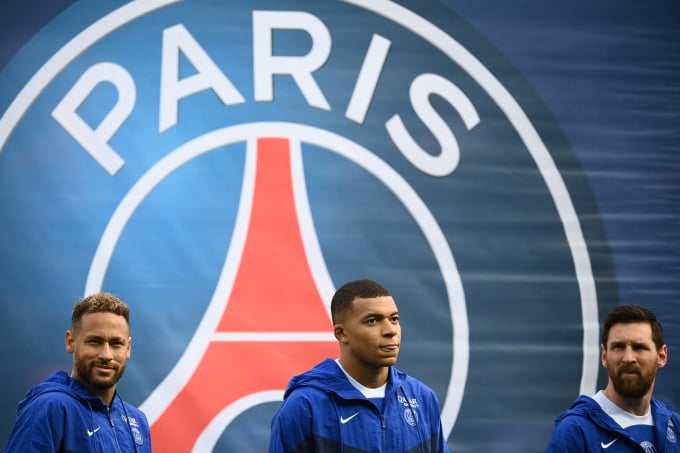 Neymar, Mbappe (center) and Lionel Messi before the Ligue 1 match between PSG and Troyes at the Parc des Princes, Paris on October 29, 2022. Photo: AFP