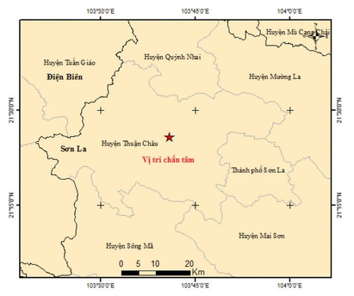 Carte de l'épicentre du tremblement de terre.