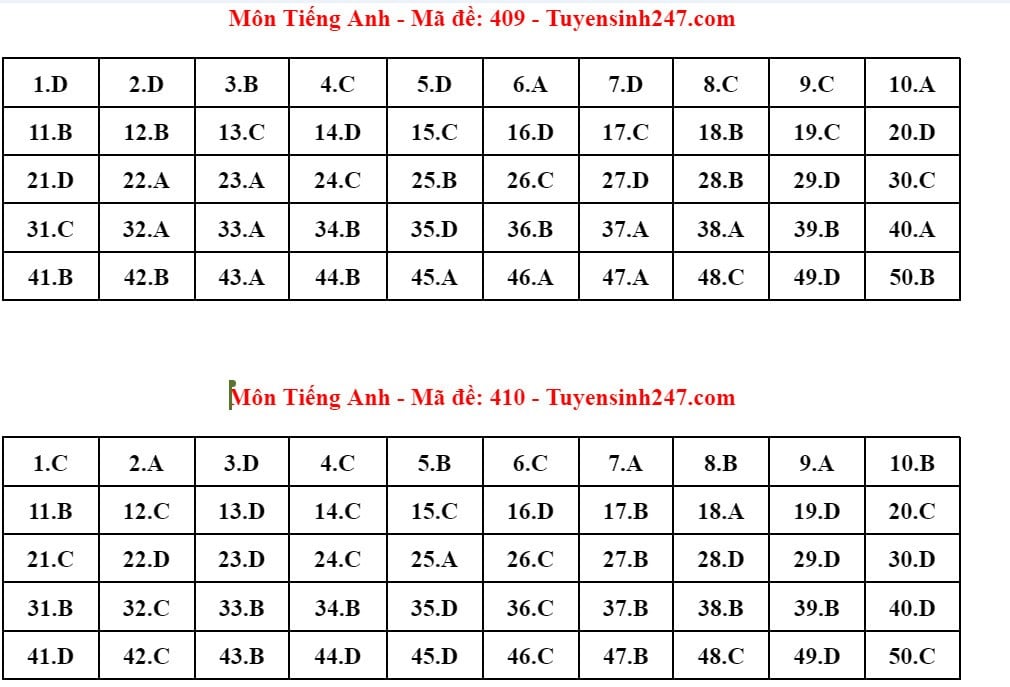 Kỳ thi tốt nghiệp THPT 2024: Đáp án tham khảo môn Tiếng Anh