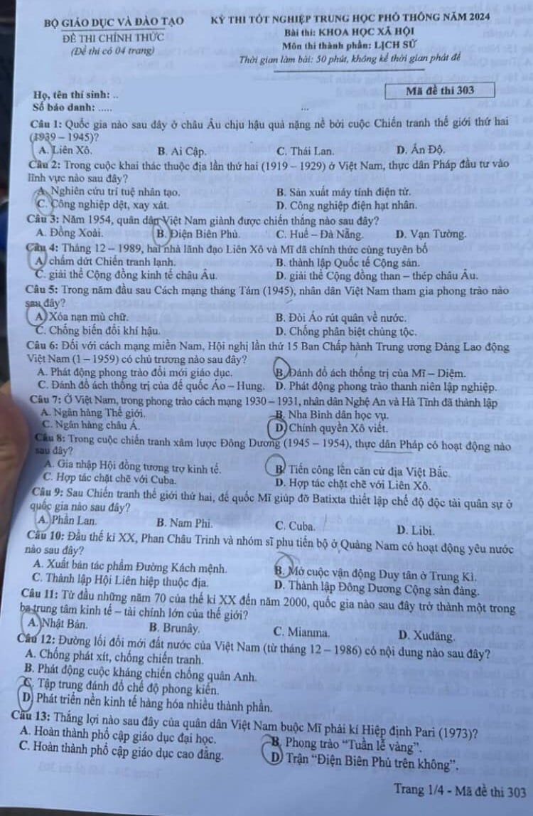 Đề thi môn Lịch sử, Địa lý, Giáo dục Công dân tốt nghiệp THPT 2024 nóng nhất- Ảnh 2.
