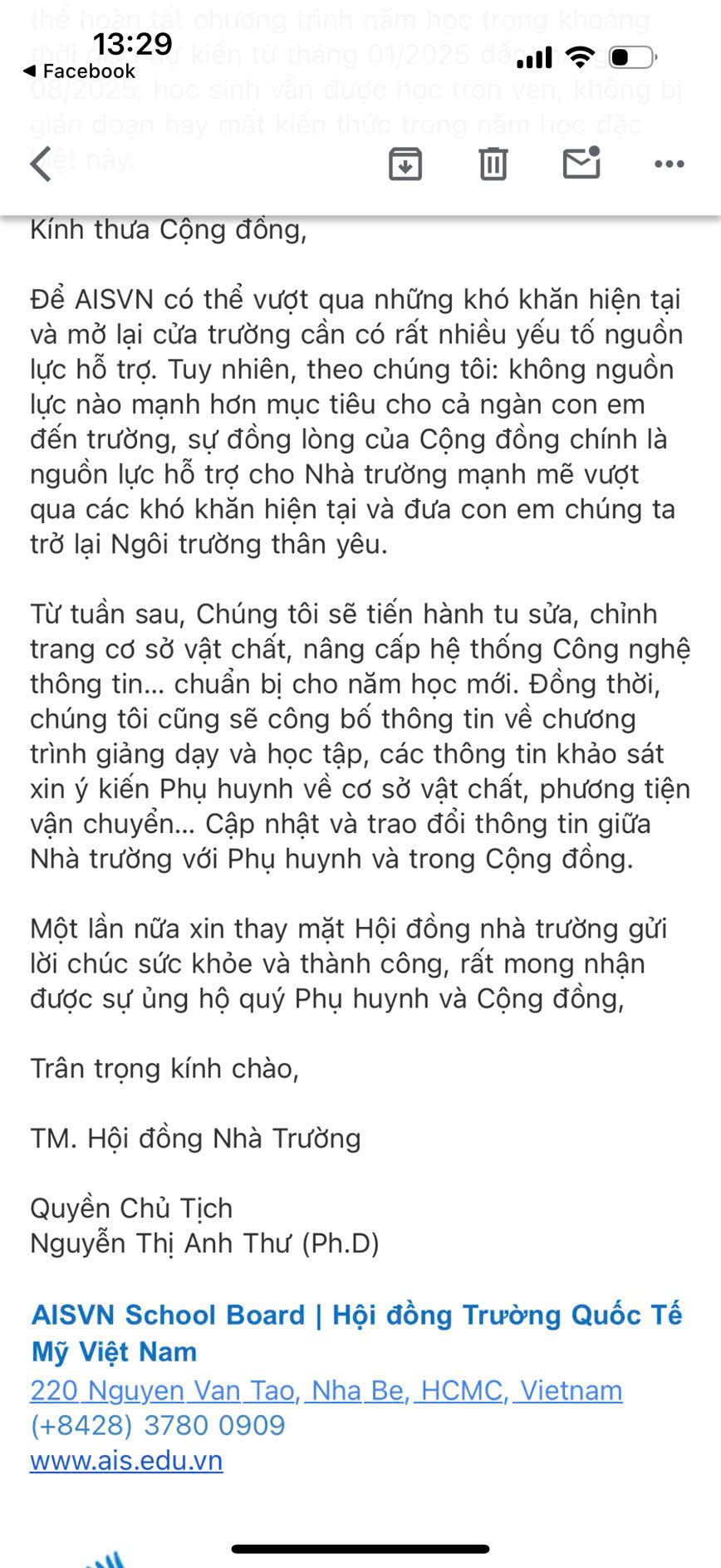 Trường quốc tế AISVN sẽ khai giảng trở lại vào tháng 1.2025?- Ảnh 1.