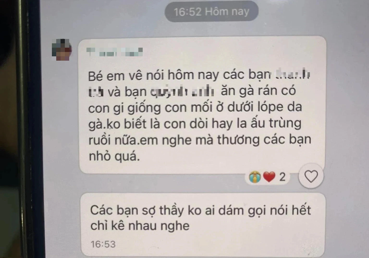 Phụ huynh nghi ngờ cơm bán trú có giòi trong đùi gà - Ảnh 1.